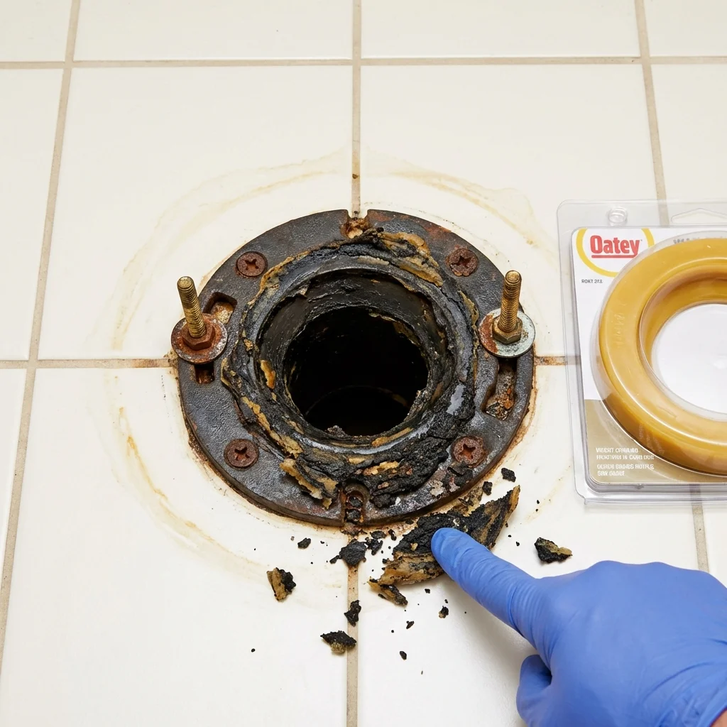 Failed wax ring showing water seepage at the base of a toilet in a Pepeekeo, HI home